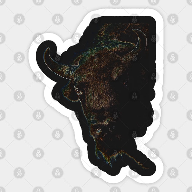 american bison, Colourful Bison Sticker by hottehue